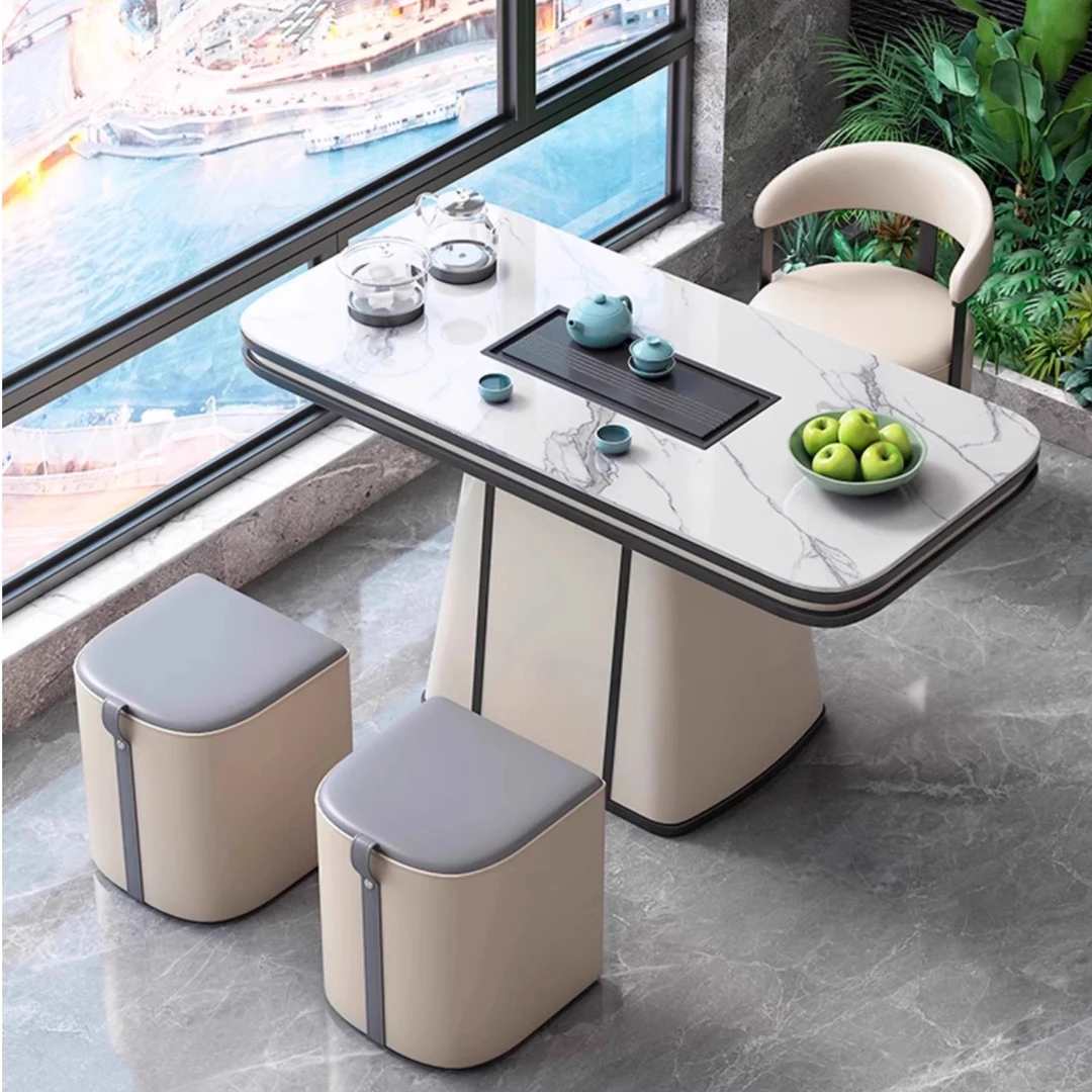 意式轻奢岩板茶桌椅组合家用阳台小户型小茶几边几现代简约泡茶台