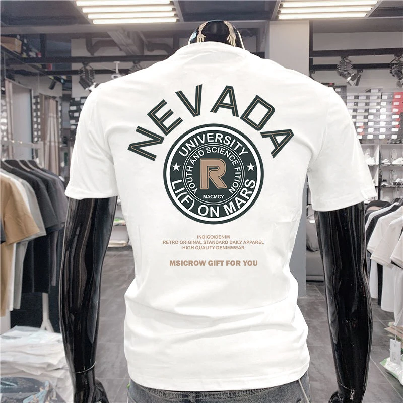 男士短袖简约圆领上衣潮牌修身青年T恤个性印花休闲潮流百搭体恤