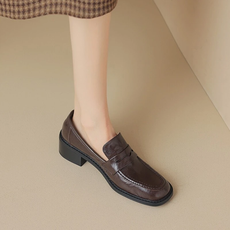 高级感~法式真皮乐福鞋女秋冬季加绒复古英伦风小皮鞋深口jk单鞋