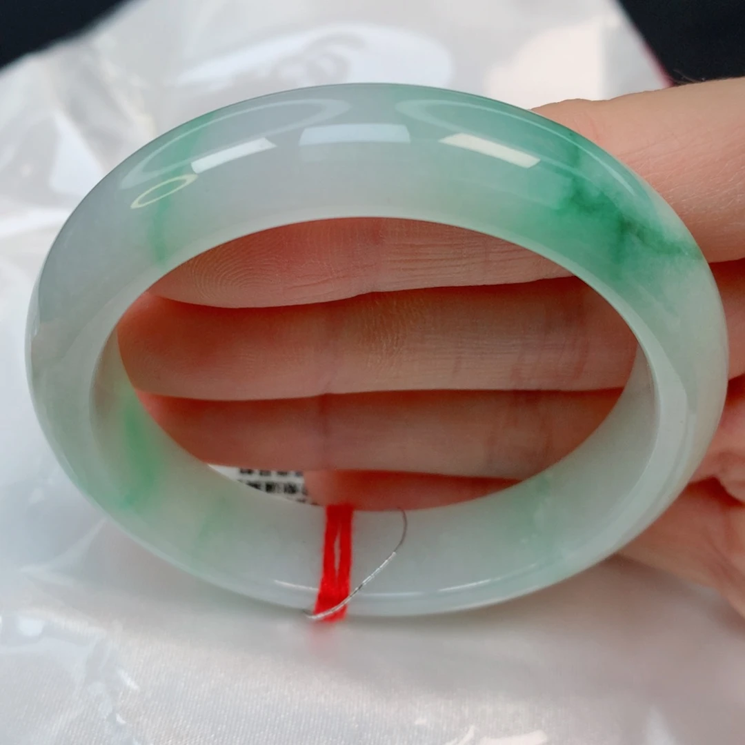 未镶嵌手镯翡翠52.8正圈，阳绿飘花，品相好，09