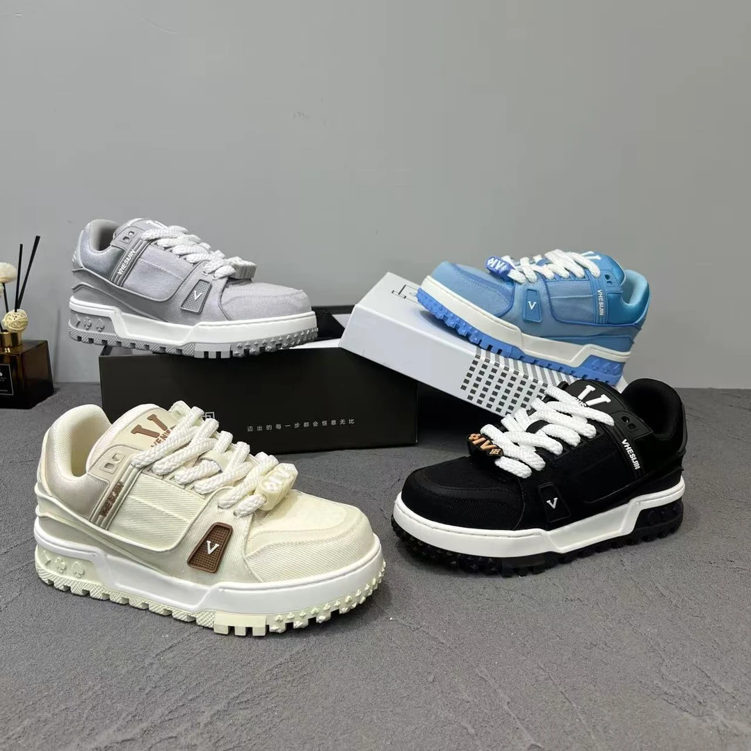 2025春夏新款男士潮牌胖丁透气布面增高软底轻奢休闲厚底休闲板鞋