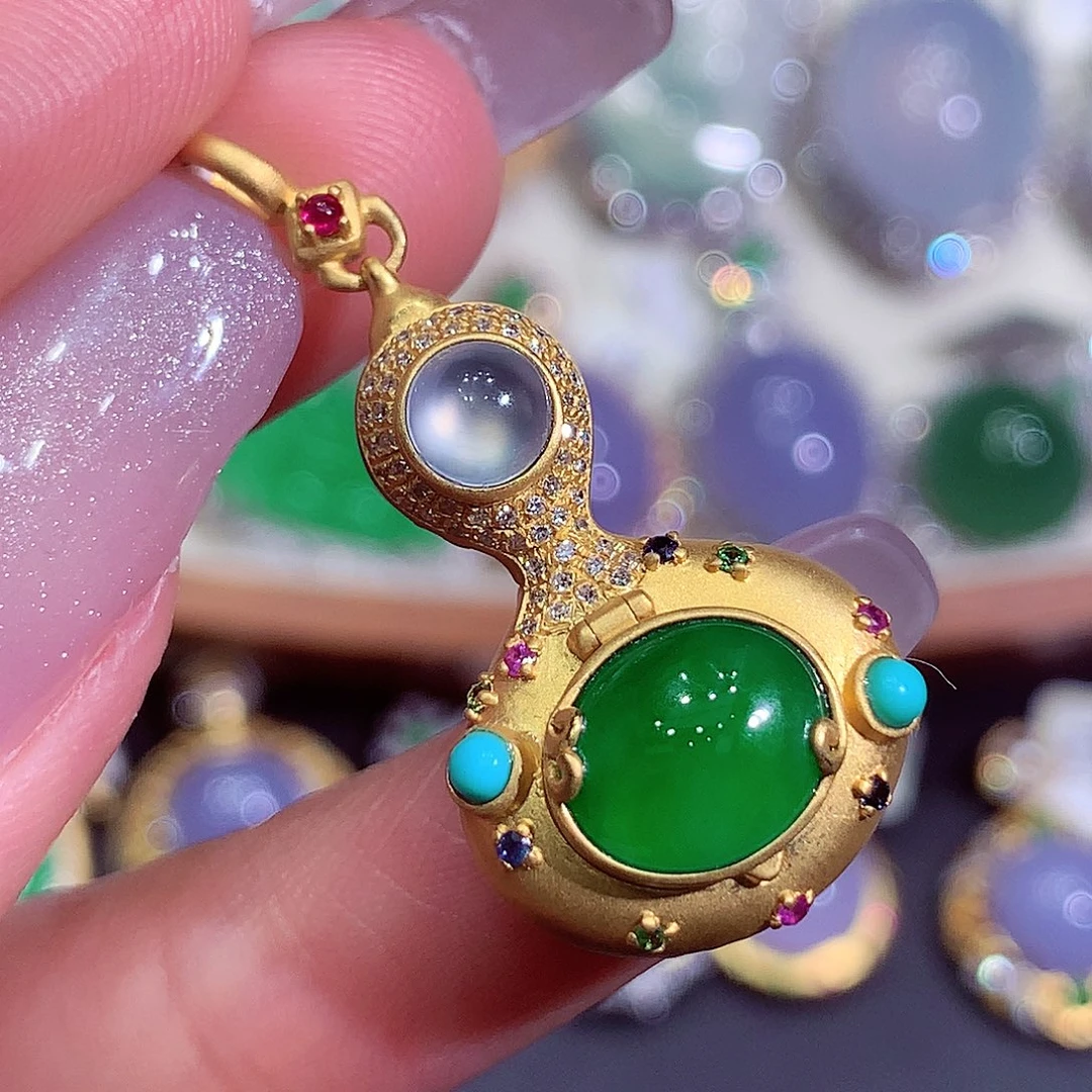 翡翠18K金镶嵌吊坠(不含链)