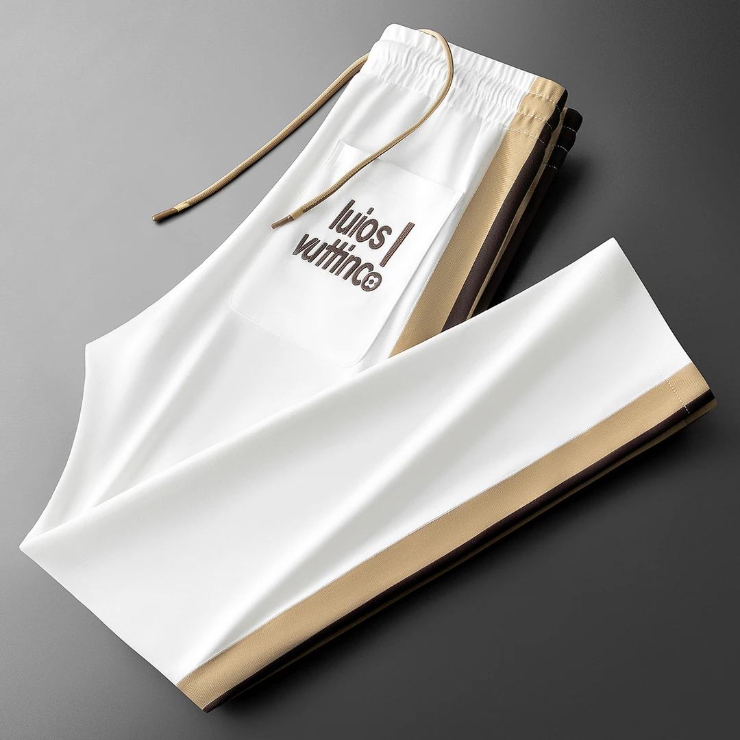 2025春夏季新款男士时尚潮流刺绣冰丝莫代尔太空棉直筒运动休闲裤