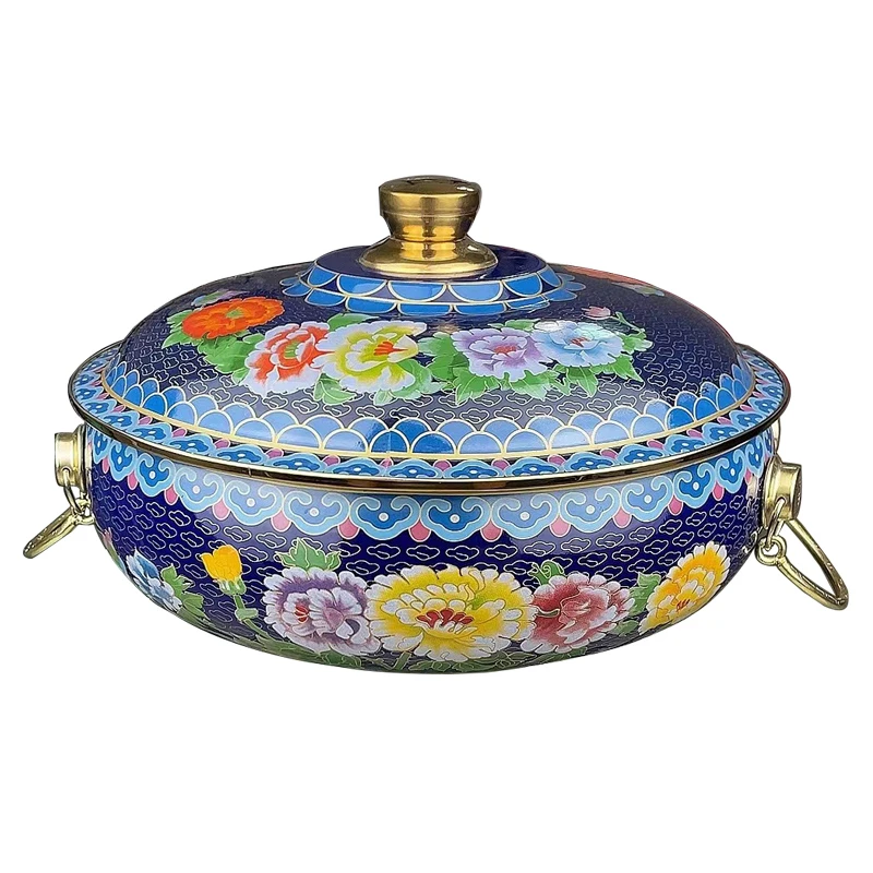 电磁锅专用火锅珐琅彩紫铜火锅高端火锅商用家用铜锅景泰蓝