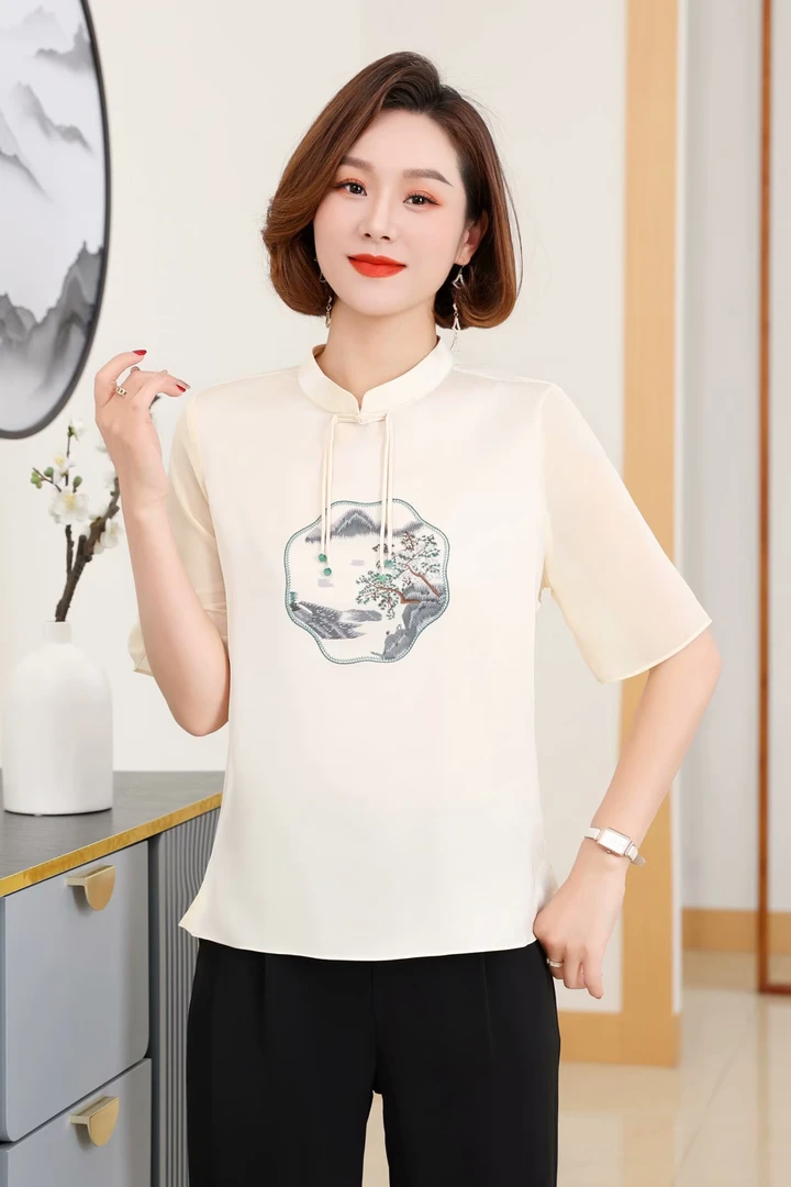 夏季真丝上衣百搭款时尚洋气修身显瘦