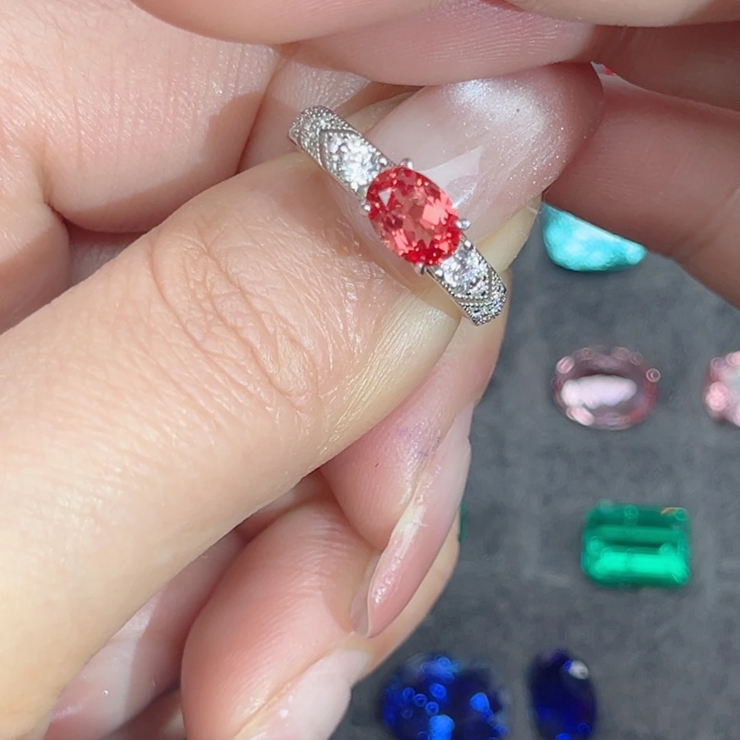 925银合成碳硅石培育帕帕拉恰戒指