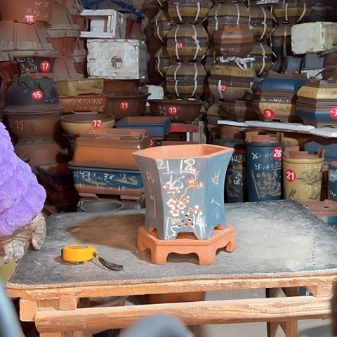 紫砂花盆六方盆一个