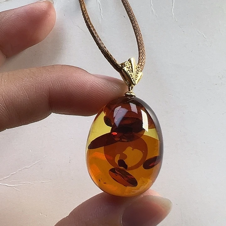 琥珀（花珀）银S925镶嵌颈饰