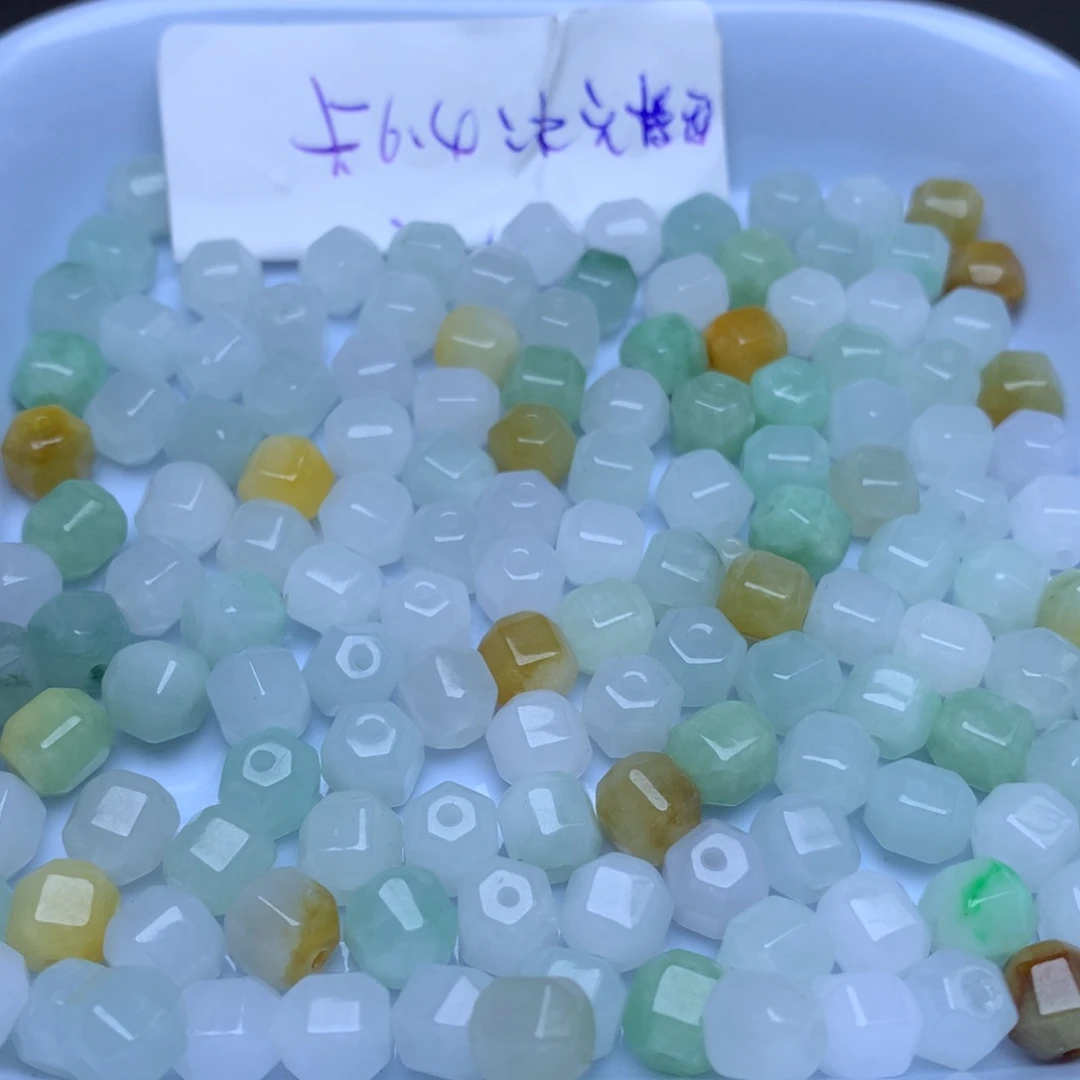 【闪购商品】翡翠手链未镶嵌卡6.4冰三彩六棱珠30个