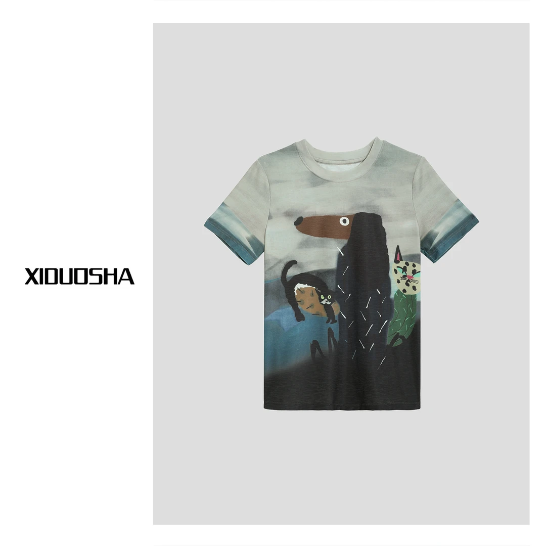 XIDUOSHA/喜朵莎小众设计款3D印花图案短袖上衣XDS1281