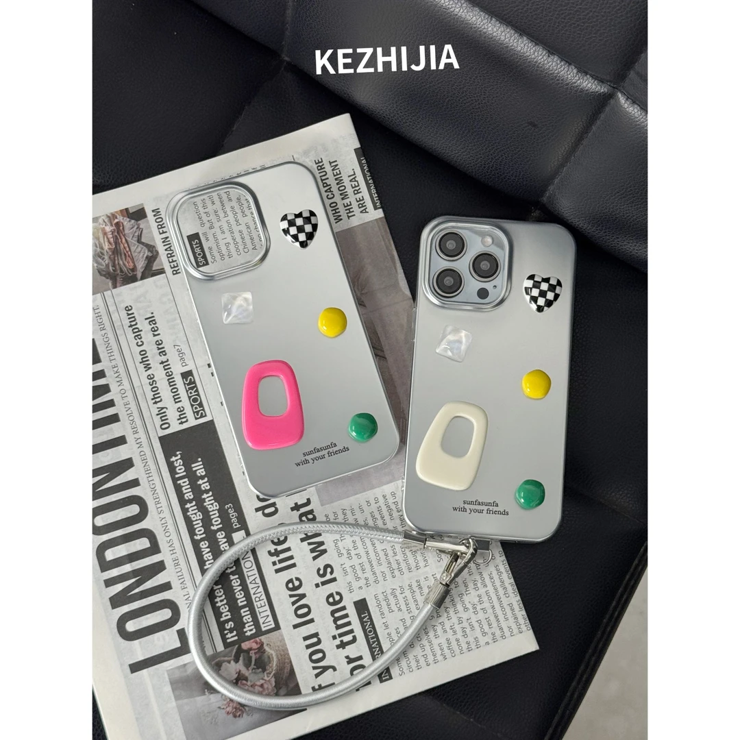 【壳之】可爱ins立体格子爱心粉扣适用苹果16/15/14/13promax手机壳