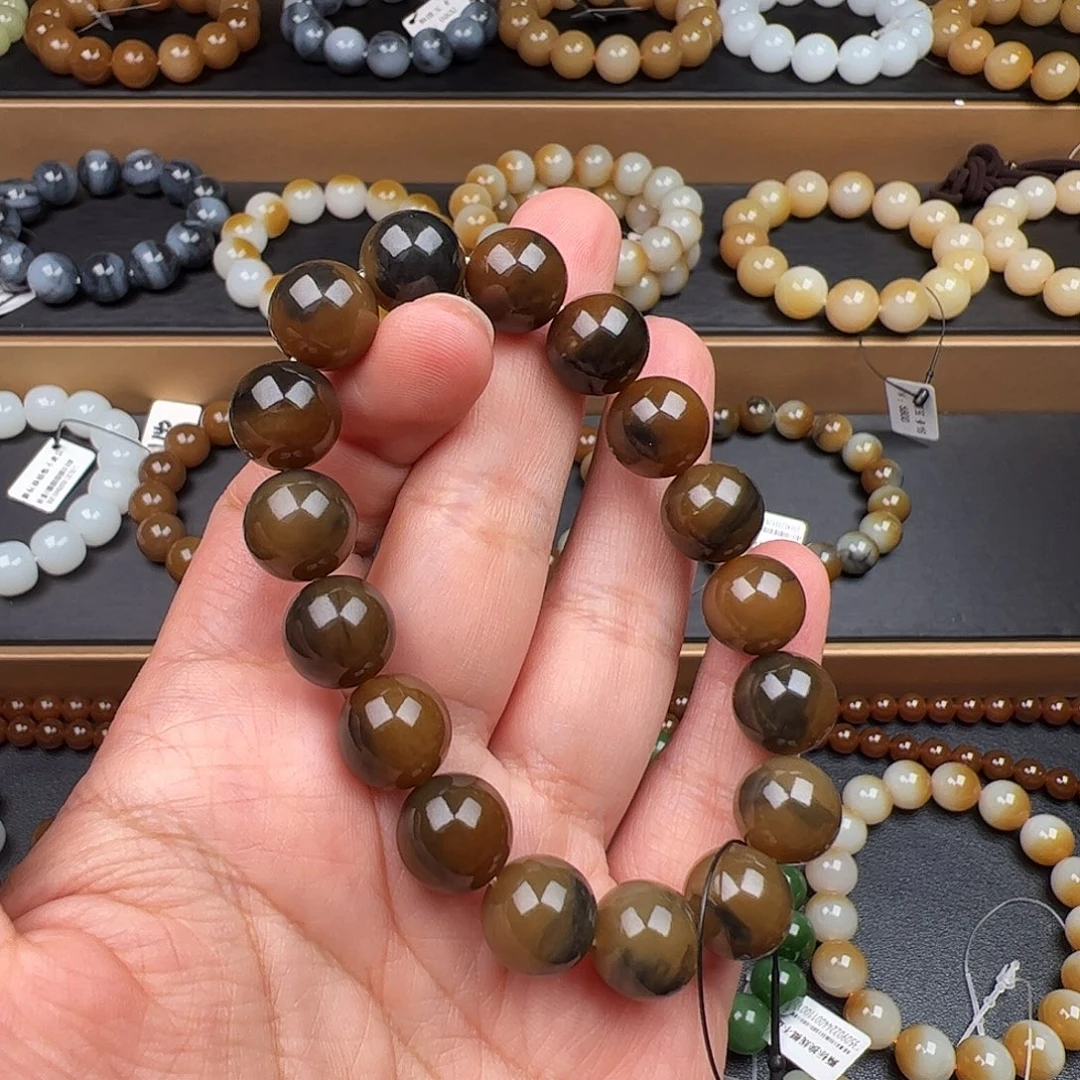 和田玉未镶嵌手链虎皮紋糖青花卡12