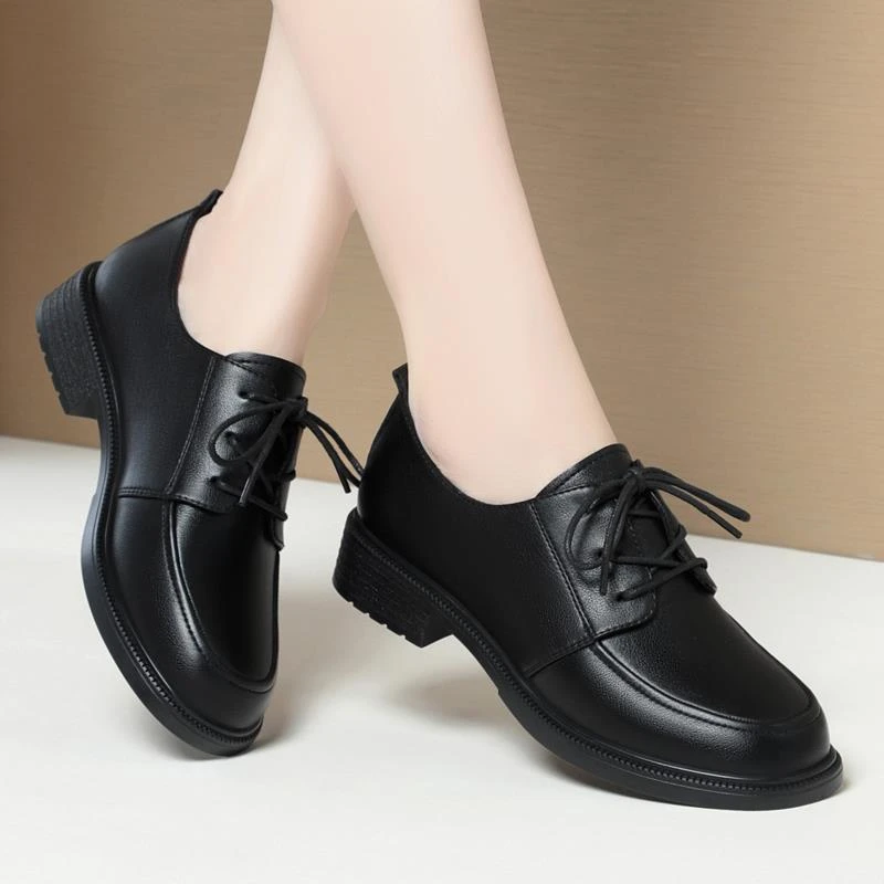 女士新款单鞋软底舒适百搭纯色工作鞋春秋款简约不累脚系带单鞋女