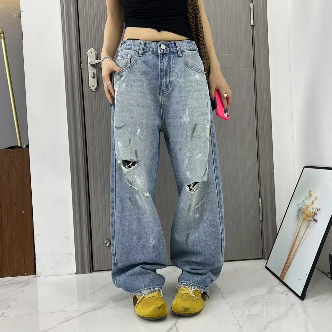 爆款春款弯刀裤拖地裤高腰显瘦9198百搭软牛仔裤女宽松女士大码