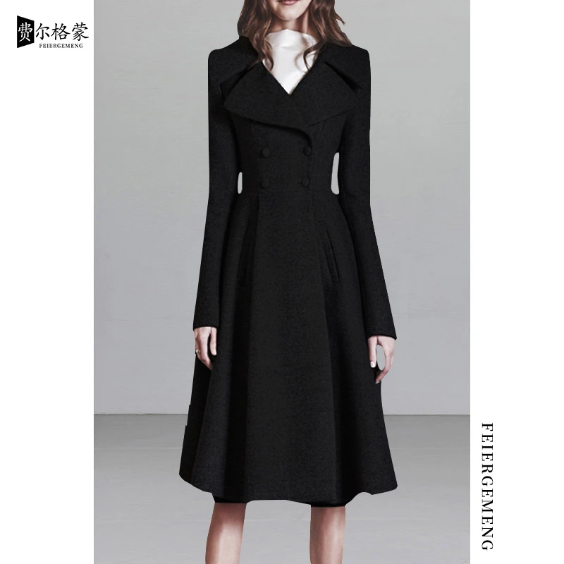 羊毛呢子大衣女2025秋冬新款赫本风修身显瘦黑色外套中长款潮百搭