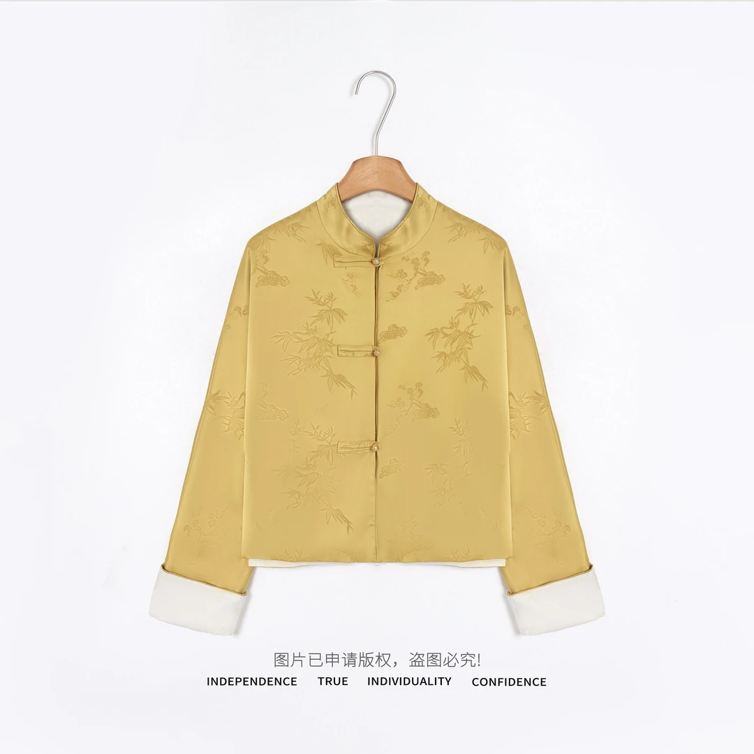 温温现货【金玉】新年提花中国风双面穿外套女秋冬气质长袖 416132