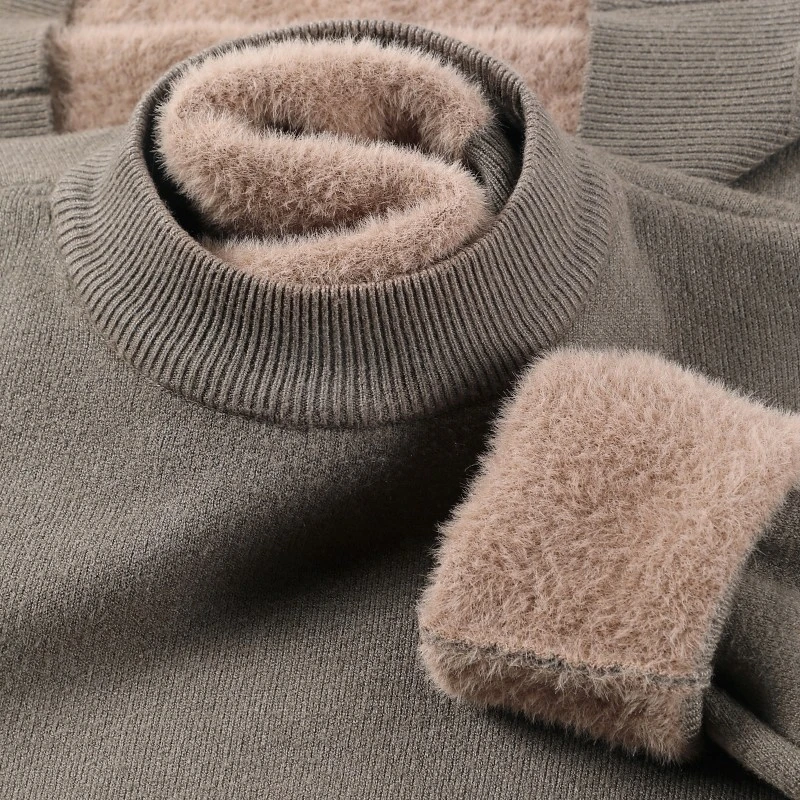 2025秋冬季加绒毛衣男士纯色半高领亲肤针织衫休闲保暖打底衫8287