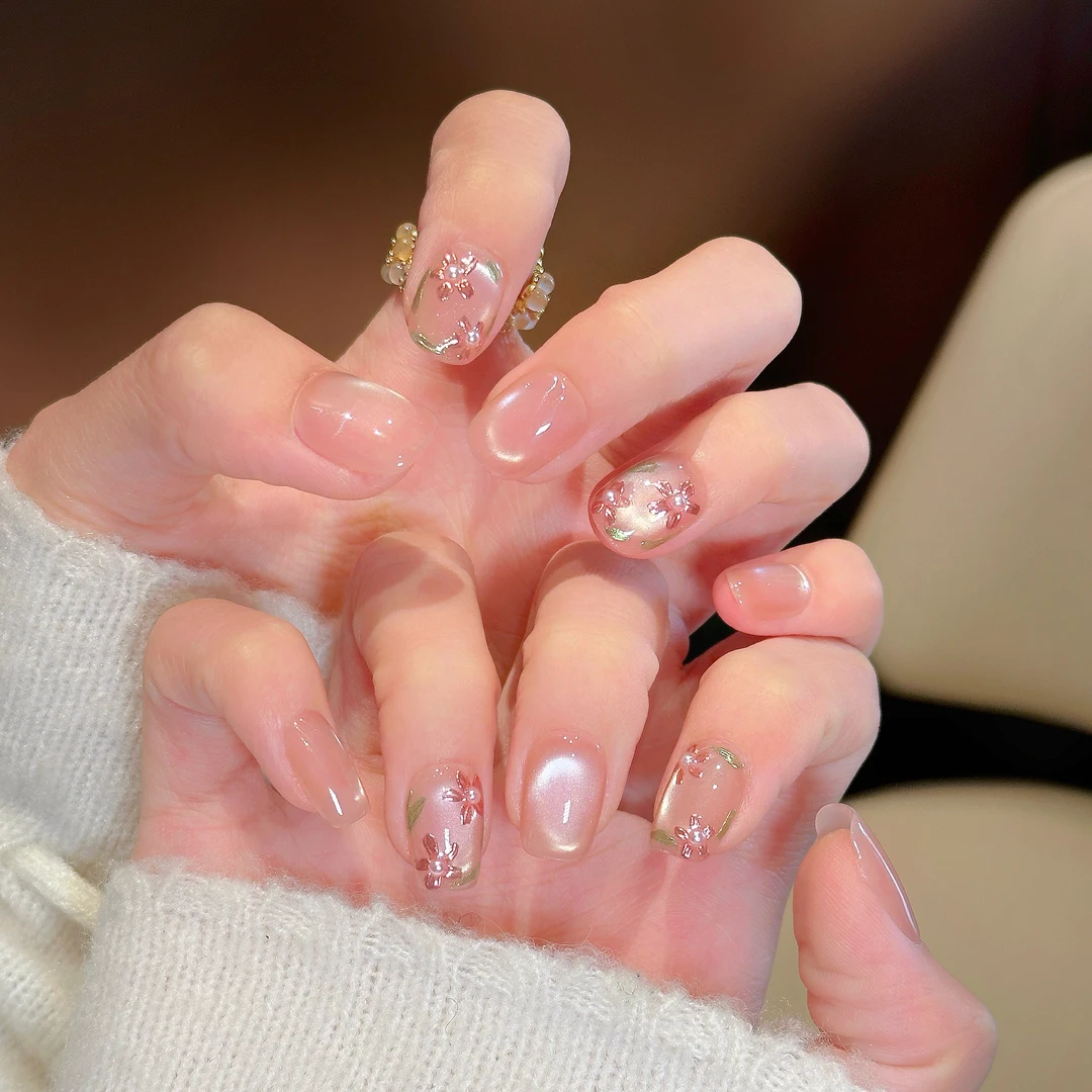 Rola nora 【繁花似锦】纯手工穿戴甲 早春玻璃珠水光猫眼 立体手绘