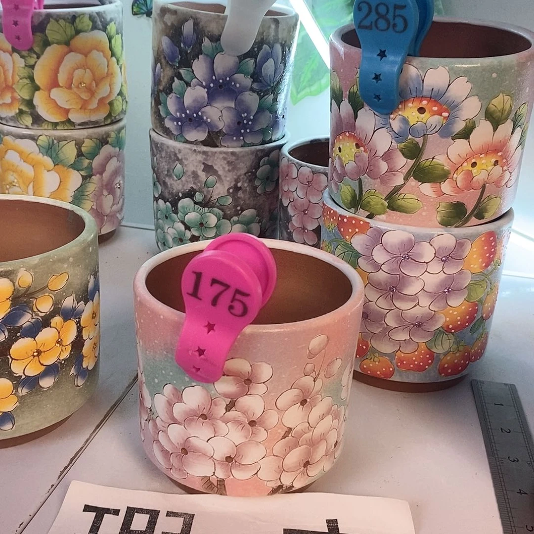 紫砂花盆红陶手绘花盆