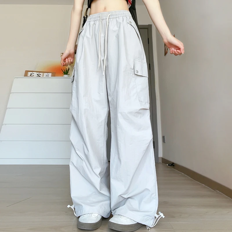 工装裤女夏季2025新款降落伞兵裤高腰遮胯斜口袋美式爬山阔腿裤