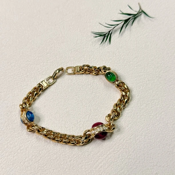 铜合金琉璃手链 【六六中古】孤品复古手链ty2252手围18