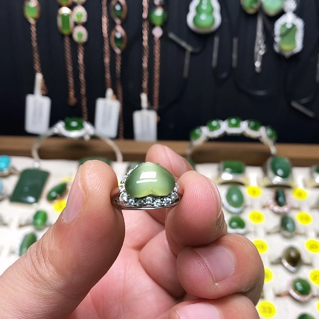 和田玉（碧玉）银S925镶嵌戒指