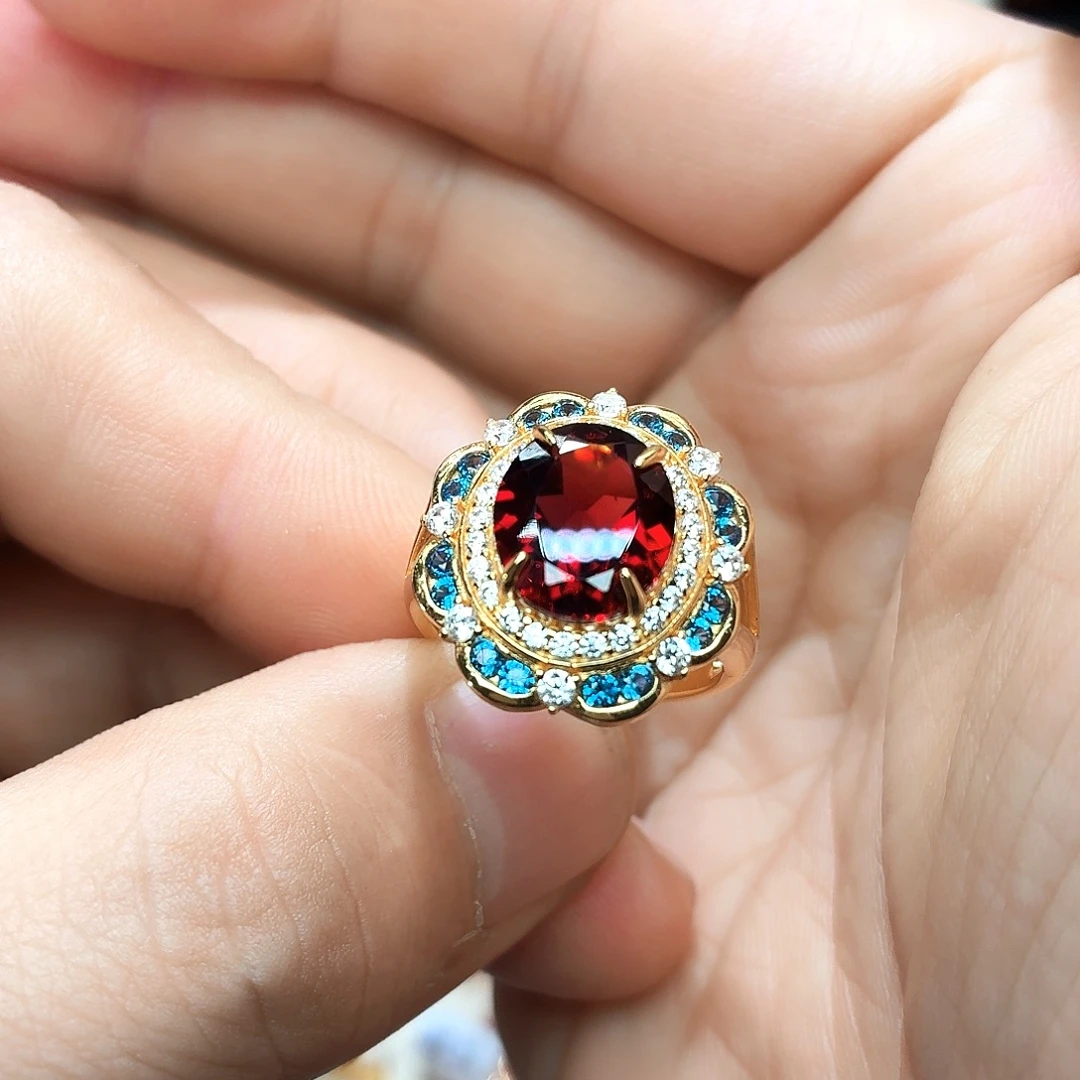 石榴石戒指银S925镶嵌