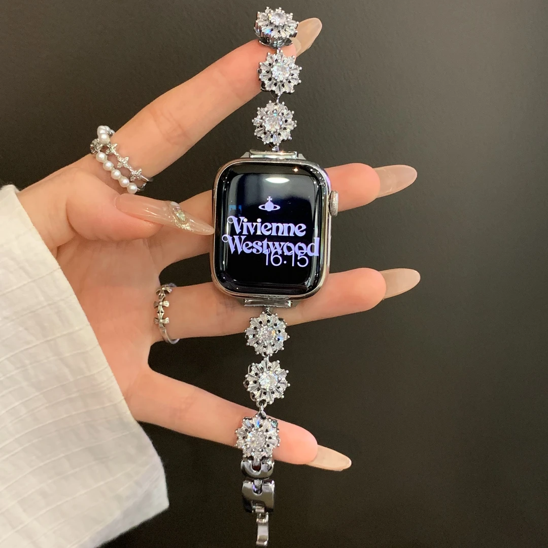 适用华为fit4表带旋转雪花繁花铜质链条fit3/gt3/gt5/gt4表带女生