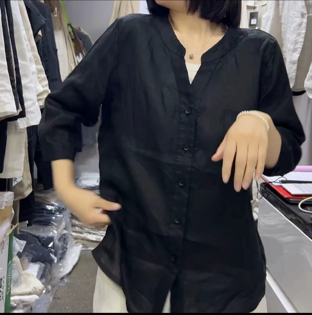 6619五分袖亚麻衫