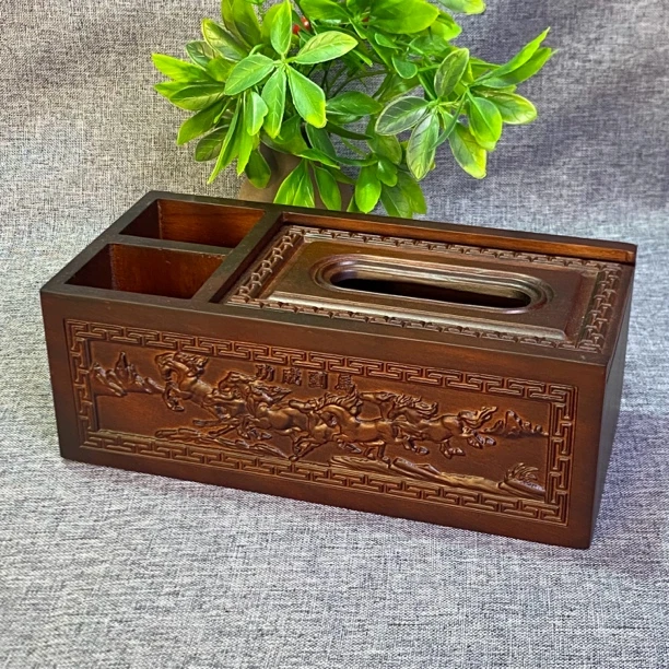 实木纸巾盒家用客厅木制收纳盒中式简约雕花抽纸盒茶几遥控器收纳