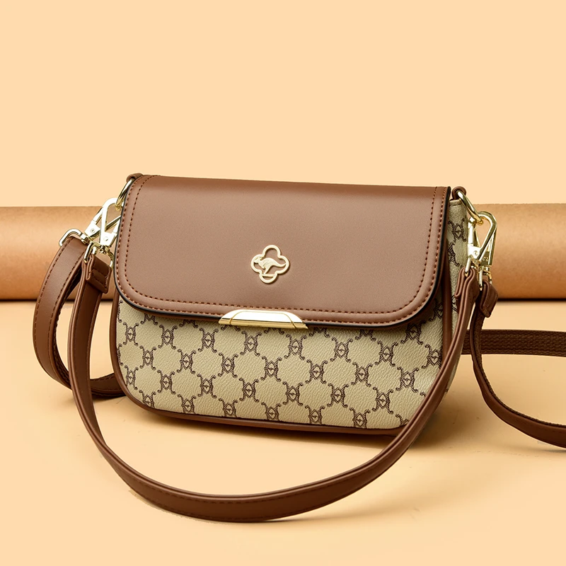 正品玫瑰袋鼠皮包女2025新款斜挎包时尚小方包印花简约妈妈单肩包