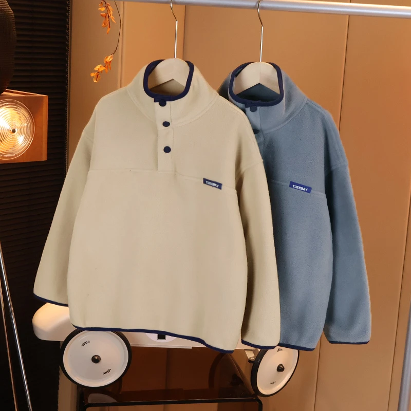 现货【双面绒】男童立领加绒卫衣百搭秋冬款中大童潮流C2491
