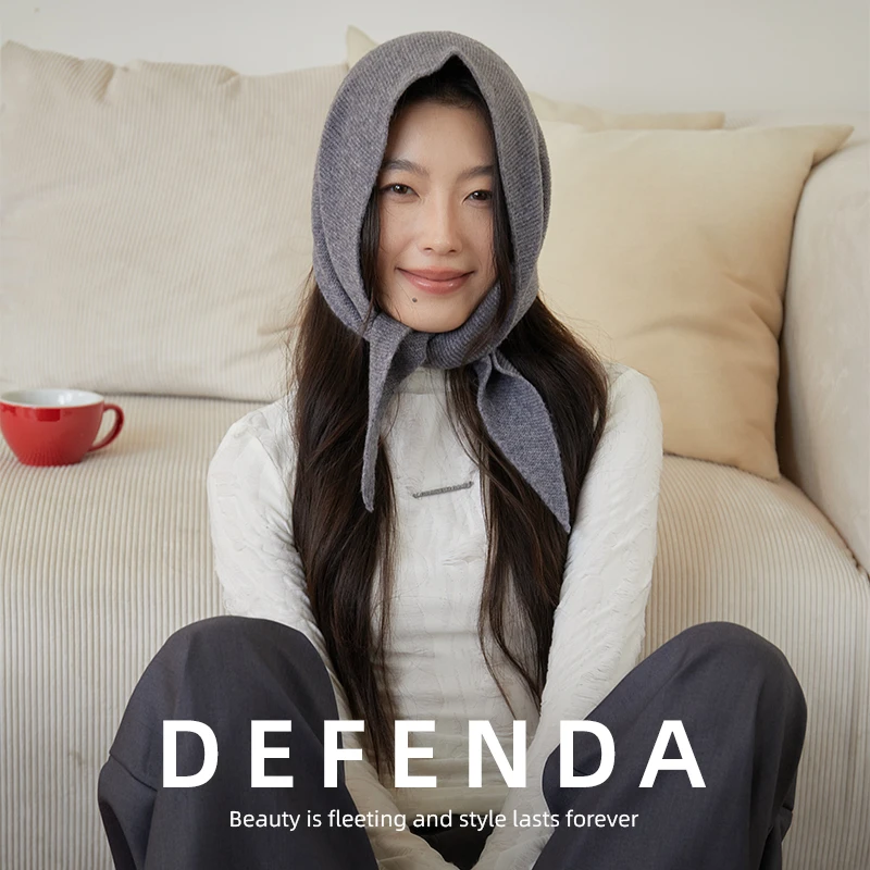 德芬妲2025新款三角巾头巾腰封纯羊毛小众纯色百搭装饰多功能女