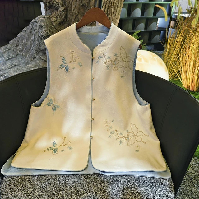 芊蝶双面双穿2026新款春季马甲新中式宽松立领提花上衣马夹女款