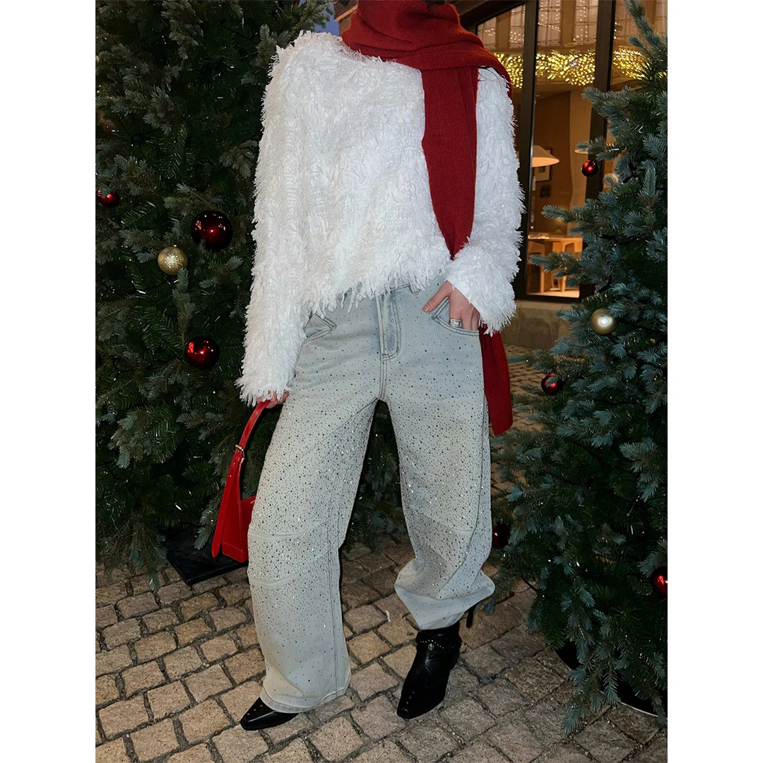 2025冬季新款气质圆领羽毛流苏上衣加厚高街时尚长袖T恤56685