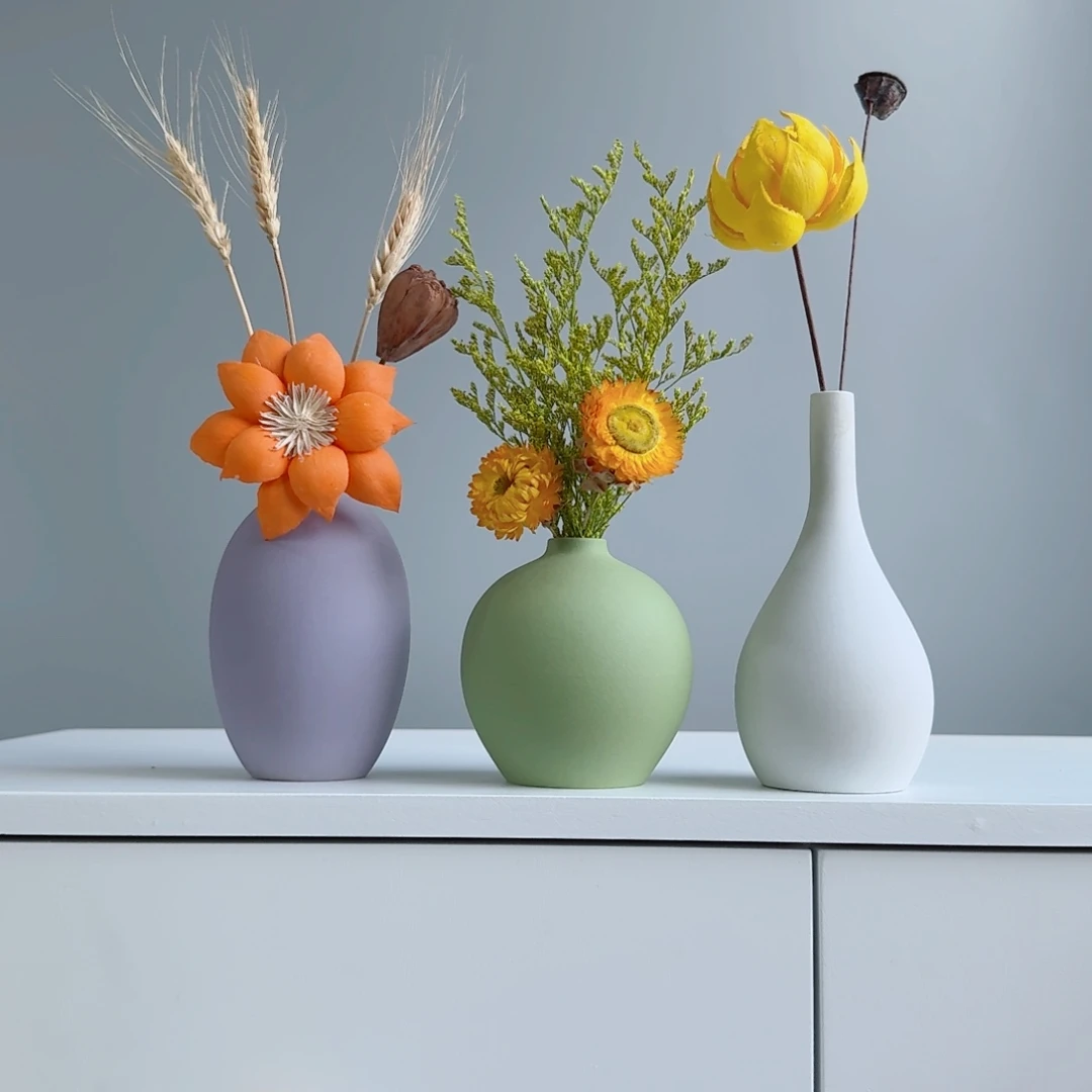 摆件陶瓷小花瓶摆件含花总高约20-30cm