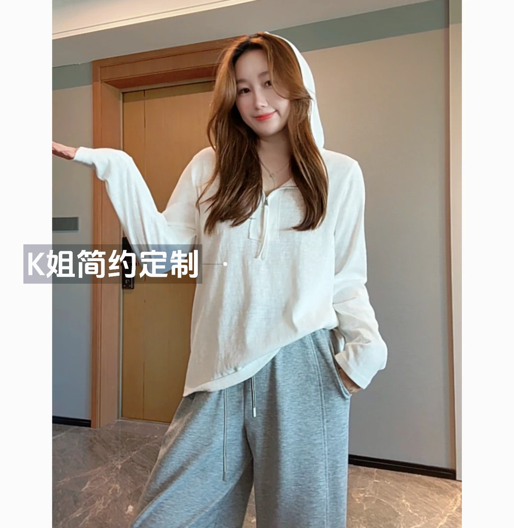 GTNER“KK定制”早秋新款门襟拉链长袖连帽衫宽松时尚休闲上衣D2026