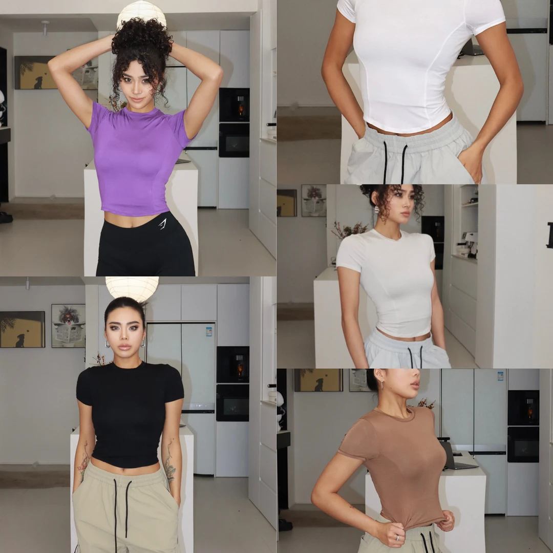 akiyo studio运动健身短袖女高弹亲肤瑜伽跑步训练T恤透气速干