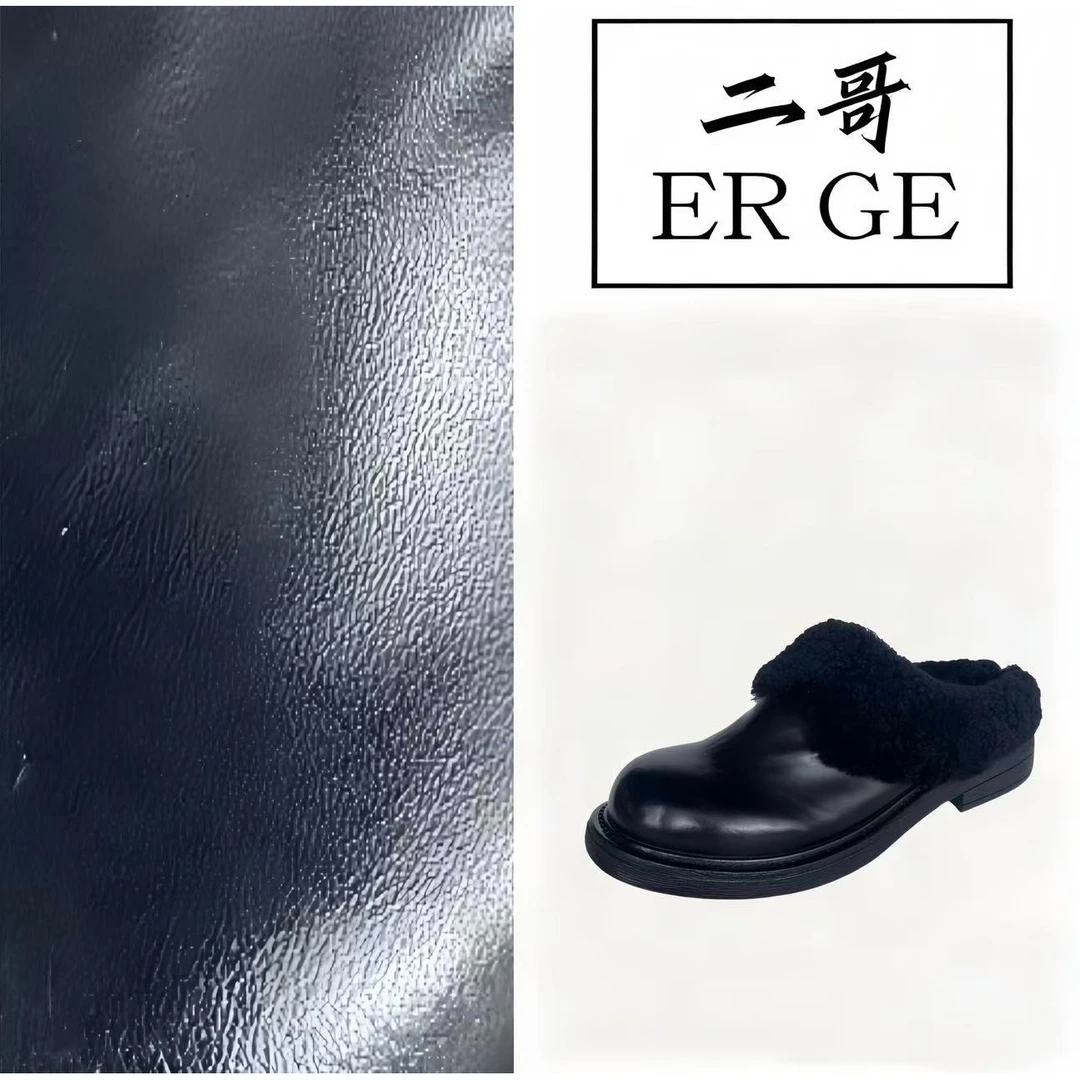 水洗马皮加绒厚底粗跟深口单鞋乐福鞋一脚蹬及踝靴2418-2