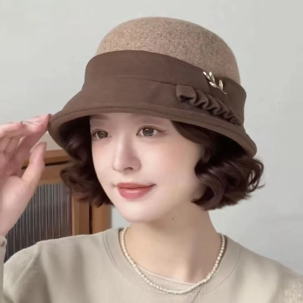 秋冬新款假发一体毛呢礼帽时尚减龄加绒保暖帽子气质蓬松自然短发