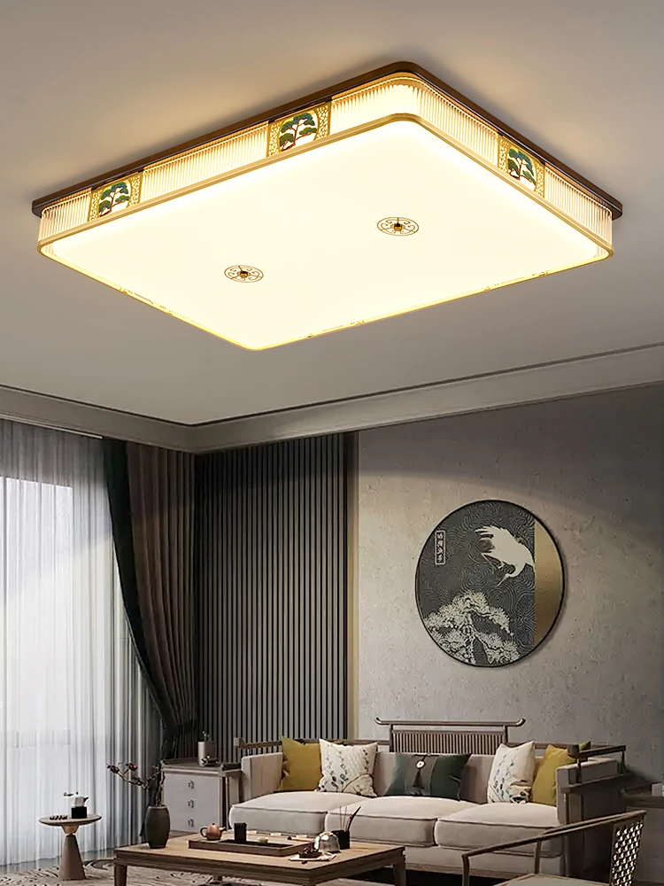 新中式客厅吸顶灯简约大气家用餐厅主卧圆形灯温馨胡桃木色风扇灯