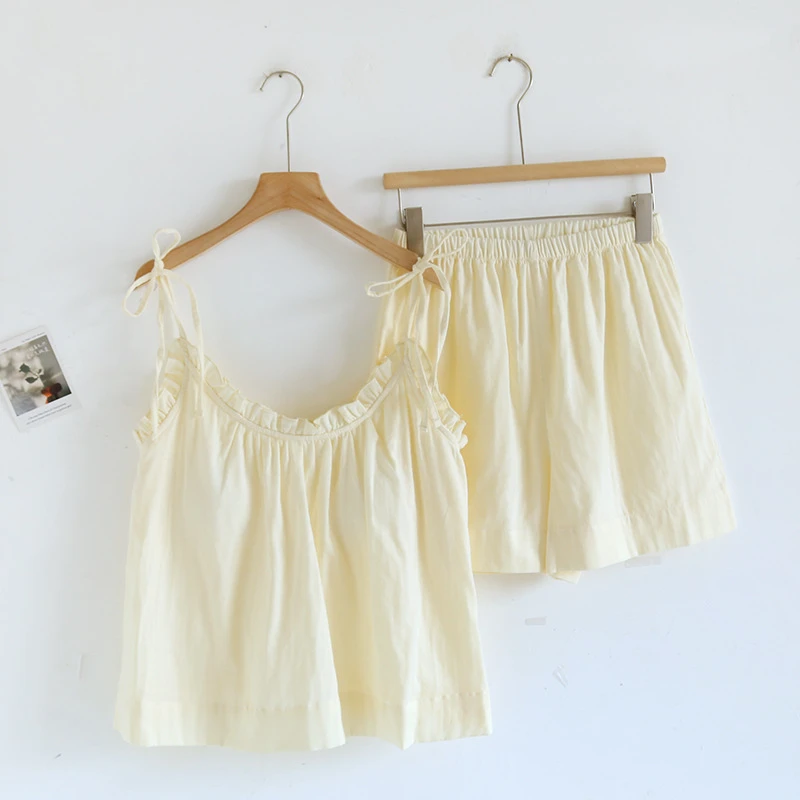 纯棉纱布睡衣女款爆款2025新款带胸垫日系吊带短裤夏天薄款家居服