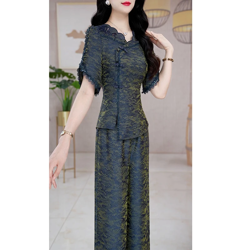 【两件套】26409梦晚夏季贵夫人气质时尚大气休闲修身显瘦套裤