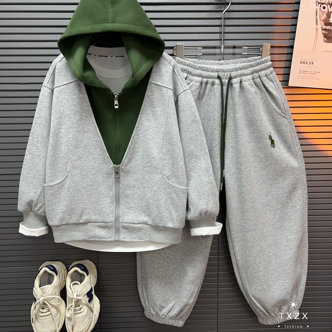 TX-25SCY17春季新款中大童亲子潮酷假两件运动套装连帽两件套