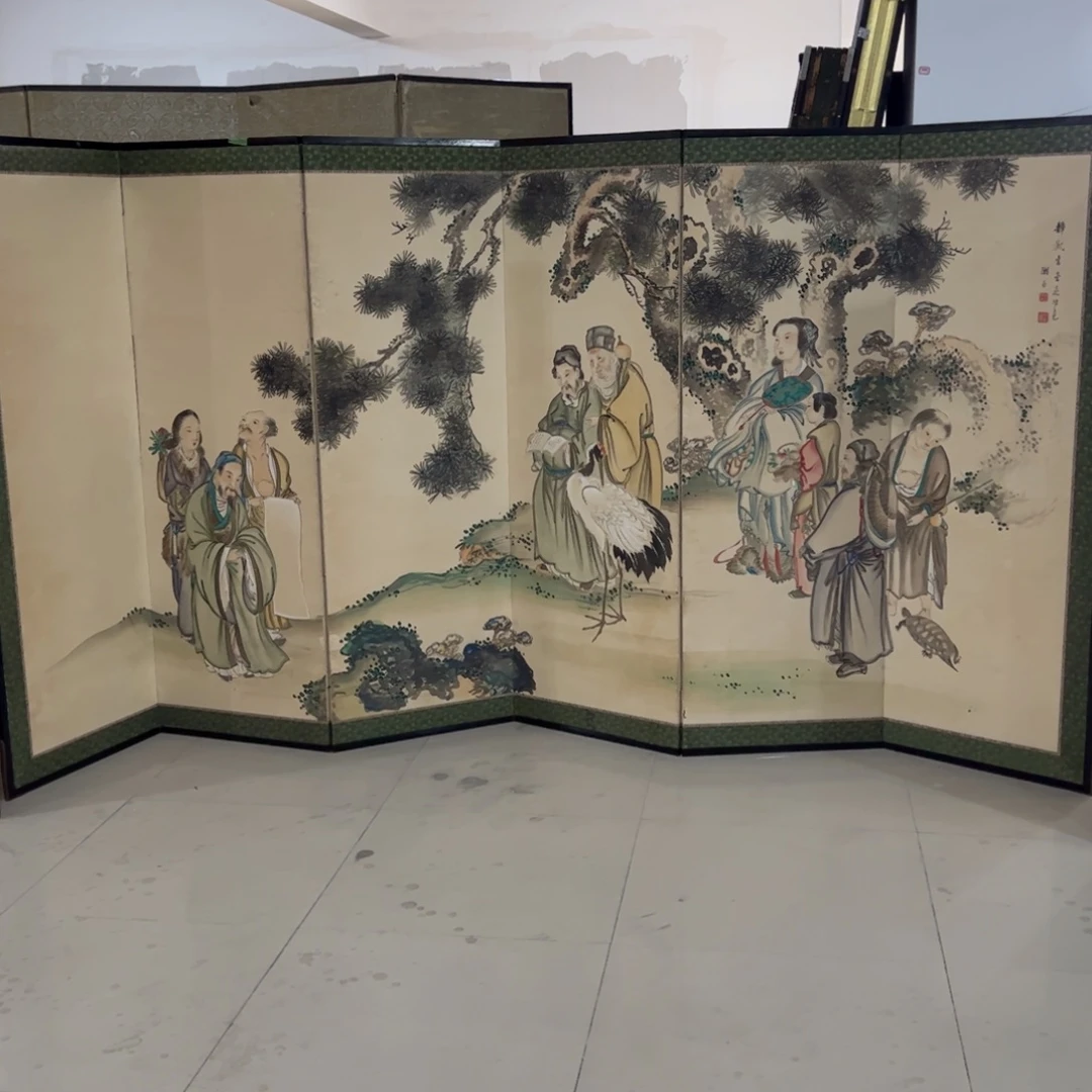 绘画人物屏风框画茶空间设计