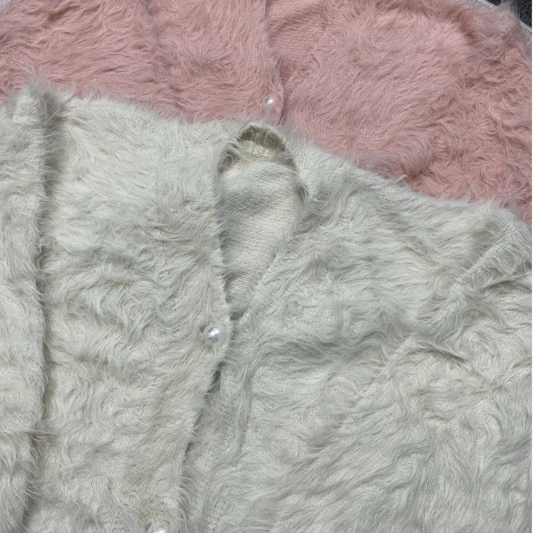 呆呆姐 韩系甜妹V领针织开衫毛绒套装上衣毛衣！超软糯