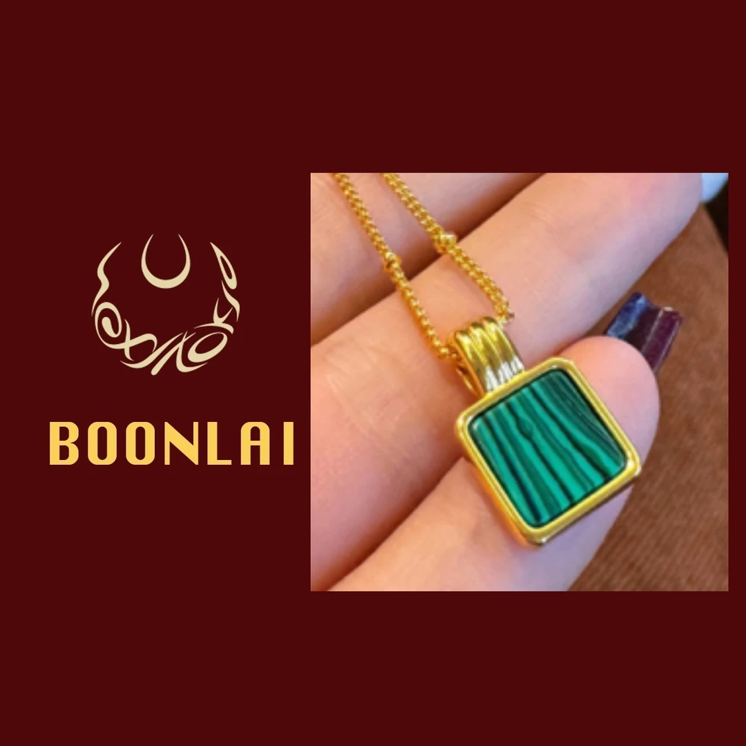 铜合金项链 Boonlai绿色方形金色简约项链时尚吊坠饰品锁骨链4138