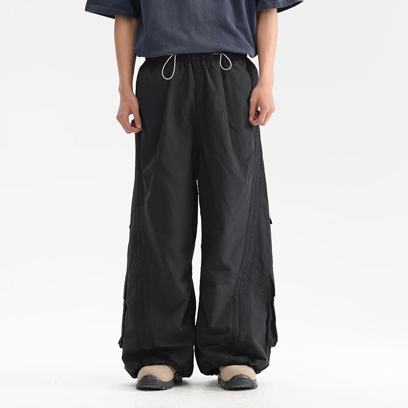 美昊男款速干休闲裤裤子大码潮松弛垂感条纹透气伞兵裤夏季阔腿裤