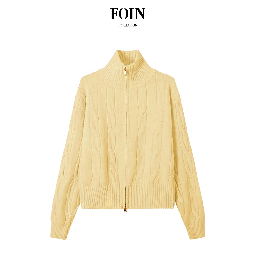 2024秋冬纯色高领开衫毛衣女针织短款上衣女显瘦麻花加厚外套X698
