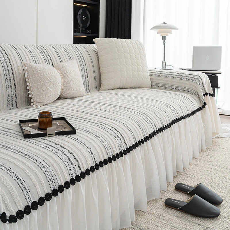 轻奢沙发盖布巾四季通用2025新款高级感裙边沙发毯一片式沙发坐垫